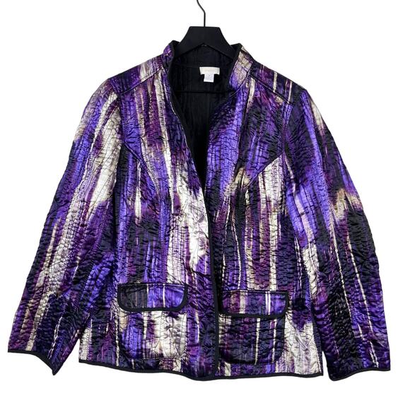 Chico’s Size 2 (L/12) Quilted Jacket Polyester Purple Lightweight Open Front - Picture 1 of 9